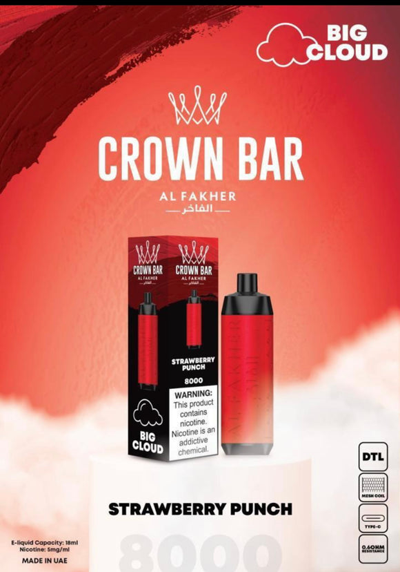 AL FAKHER CROWN BAR DISPOSABLE 8000 PUFFS- STRAWBERRY PUNCH