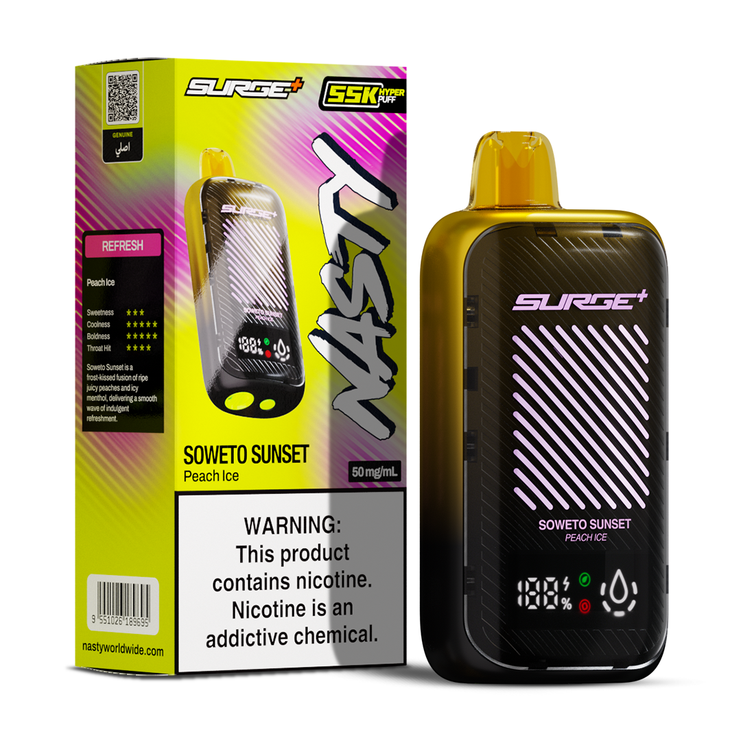 NASTY SURGE PLUS 55K PUFFS- SOWETO SUNSET/ PEACH ICE