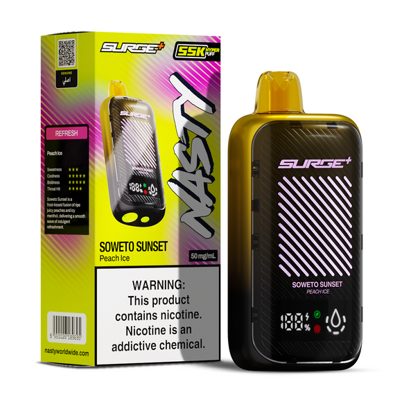 NASTY SURGE PLUS 55K PUFFS- SOWETO SUNSET/ PEACH ICE