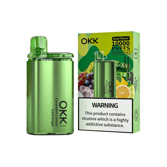 OKK TRAVELLER 2 (DUAL FLAVOUR 5000X2= 10 000 PUFFS)- Cucumber Lemon & Iced Grape